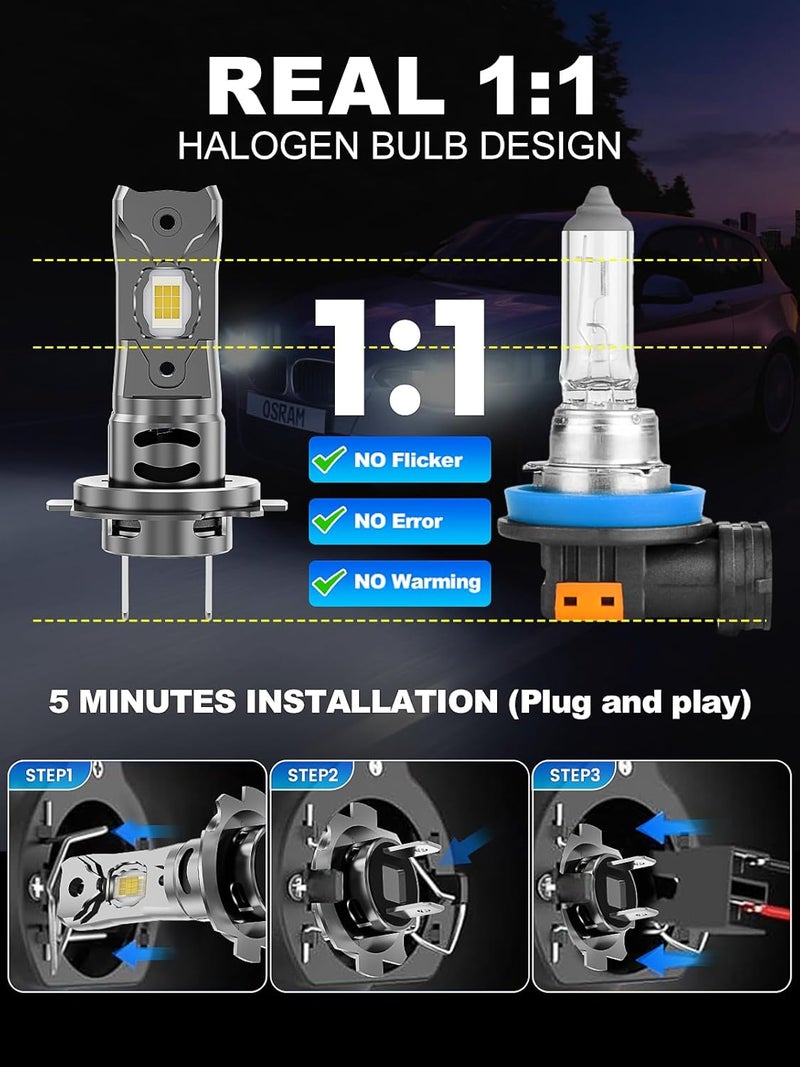 rimthin H7 Fog Light Bulbs, 32,000LM Super Bright 1:1 Mini Size, 6000K Cool White Fog Lights with Cooling Fan, Plug and Play, Pack of 2 - Image 3